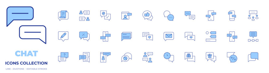 Chat icons collection. Line Duotone style, editable stroke. discussion, chat, chat bubble, meeting, love, chatting, chat box, time, network, group chat