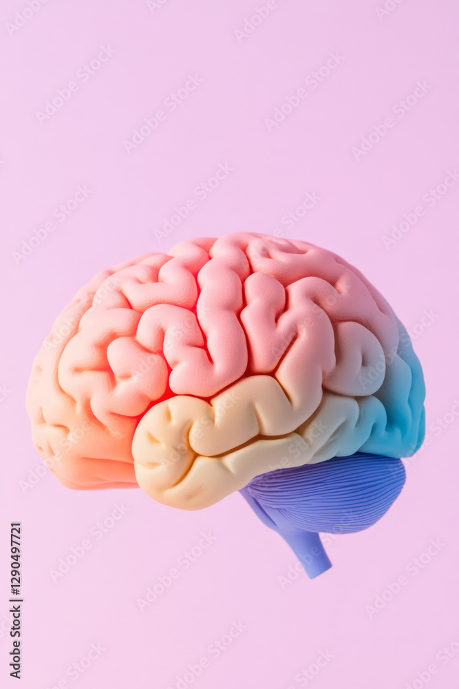 Aufkleber Minimalist abstract representation of a brain with clean lines and pastel color blocks, gentle