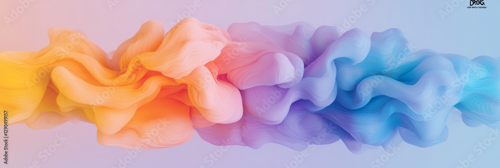 Poster fluid-inspired representation of orbits and nuclei swirling in bright neon inks, painterly