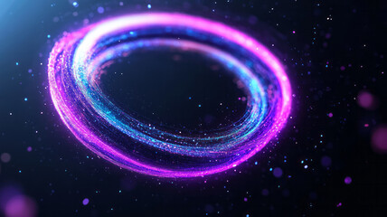 Obraz premium Energetic burst of interconnected spheres and rings resembling an atom cluster, intense neon