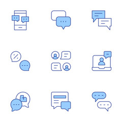 Chat icons set. Line Duotone style, editable stroke. chat, newspaper, video chat, speech bubble, chat box