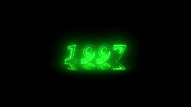  glowing Neon light text effect of number 1997 3d vedio animatin on black back ground. 