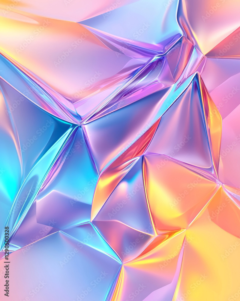 Poster high-tech abstract layout featuring fractured ice prisms and metallic accents, deep shadows, neon