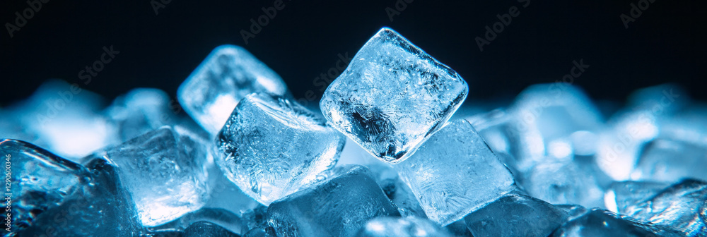 Poster Elegant macro capture of abstract ice patterns forming fractal-like geometry, subtle luminous