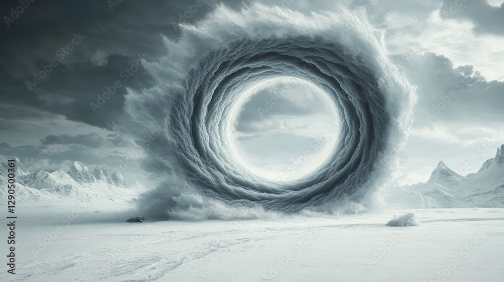 Poster mesmerizing swirl of glacial shards arranged in spiraling fractals, intense detailing, strong