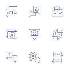 Chat icons set. Thin Line style, editable stroke. Analytics Chat, Secure Message, Laptop Conversation