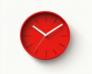 A bold red clock icon with sharp clean lines and modern hands, centered on white