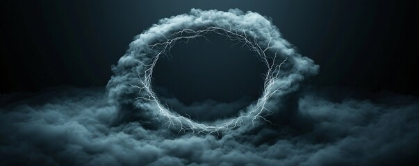 Naklejka premium A mysterious portal in the sky, swirling with cosmic energy, lightning crackling along its edges, an unknown celestial world visible through its opening, sci-fi fantasy concept, ultra-realistic
