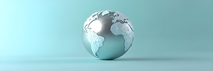 Metallic Globe Earth World Map 3D Render Teal Background Global Concept International Business
