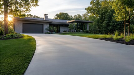 Obraz premium Stunning Modern House Exterior with a Pristine Driveway