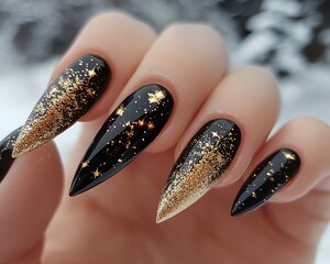 Winter Gold Nail Art on Snowy Day