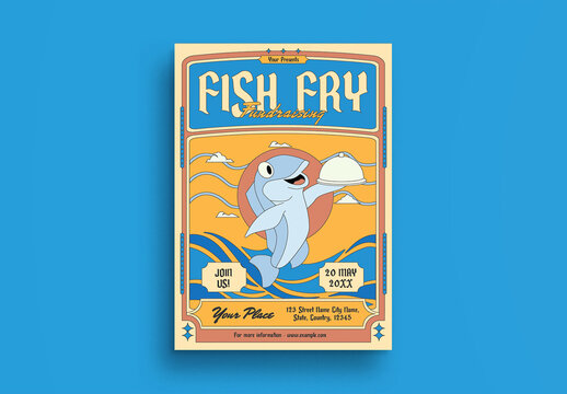 Blue Yellow Fish Fry Fundraiser Flyer