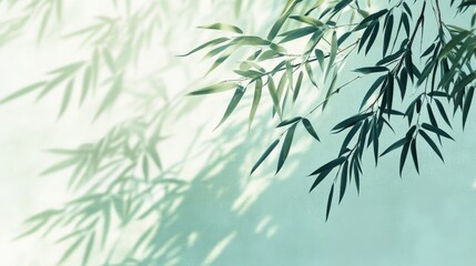Delicate Bamboo Leaves Casting Soft Shadows Against a Light Background in a Serene Setting