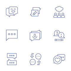 Chat icons set. Thin Line style, editable stroke. Stacked Messages, Puzzle Chat, Customer Support Chat