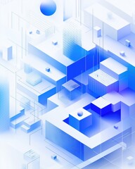 Obraz premium Abstract geometric arrangement with cubes spheres and linear forms presented in a stylized blue and color scheme