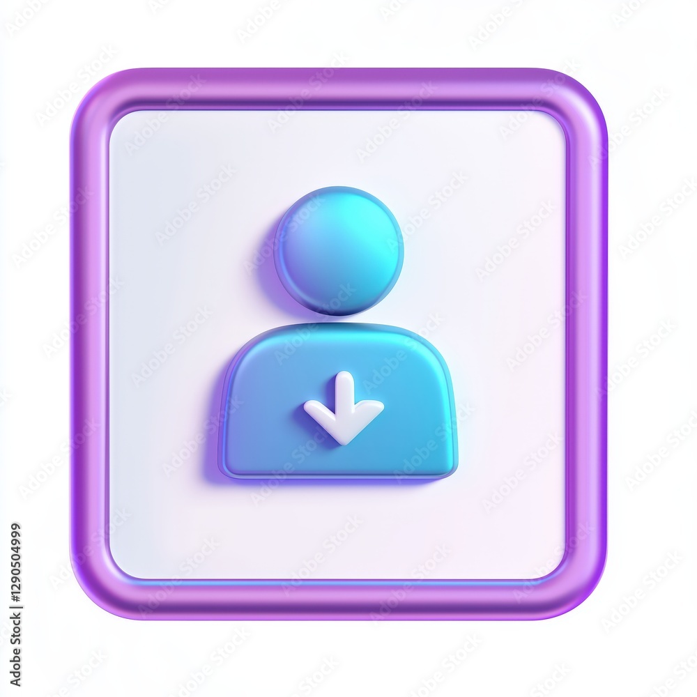 Canvas Prints a sleek user icon download button with a stylized human figure and a downward arrow set against a pu