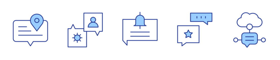 speech bubble, chat, notification bell, opinion, cloud. Chat Icon vector illustration. Line Duotone style. Editable stroke