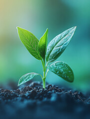 A small seedling growing from dark soil.