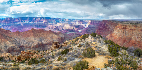 Panorama landscape of the grand canyon from lipan Point viewpoint in the grand canyon national park...