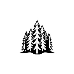 Forest Silhouettes: Black trees against a white background, stylized minimalist graphic.