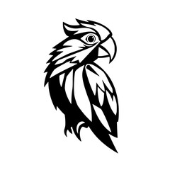 Black and white illustration of a stylized eagle.