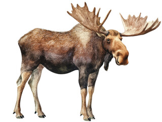 Obraz premium Majestic Watercolor Moose Illustration A Stunning Depiction of a North American Moose in its Natural Habitat