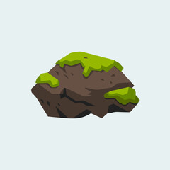A Flat-Style Moss-covered rock on a Plain White Background