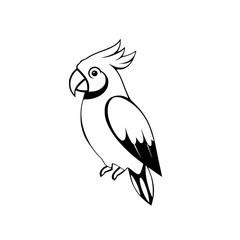 Simplistic illustration of a parrot against a white background, featuring a minimalist style, highlighting its bold outline, and a sleek design.