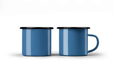 Blue mug mockup with black rim, png, set