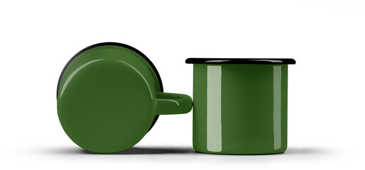Mockup green mug with black rim, png, set