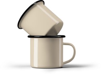 Mockup beige, tan mugs with black rim, png, set