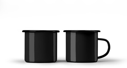 Black mug mockup with black rim, png, set