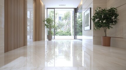 Fototapeta premium Modern building lobby with plants and natural light