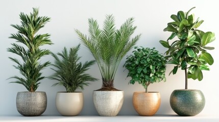 Fototapeta premium Indoor Plants Arranged Elegantly in Decorative Pots Enhancing Modern Living Space Aesthetics