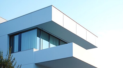 Modern Architecture Corner with Window and Blue Sky View