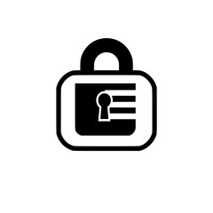 Geometric Black Lock Icon on White Background, representing security, privacy, and the concept of protection and data.