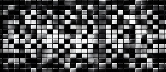 Fototapeta premium Monochrome crossword puzzle grid in shades of black and white, featuring interspersed blank squares across a rectangular layout for solving challenges.