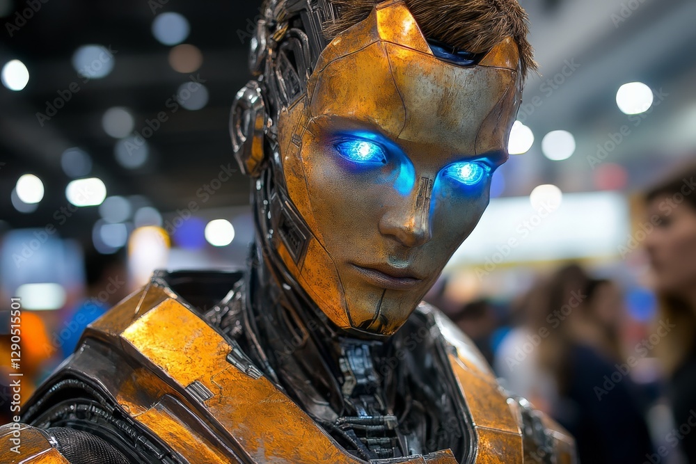 Leinwandbilder robot character with glowing blue eyes presents stunning visual display at technology convention