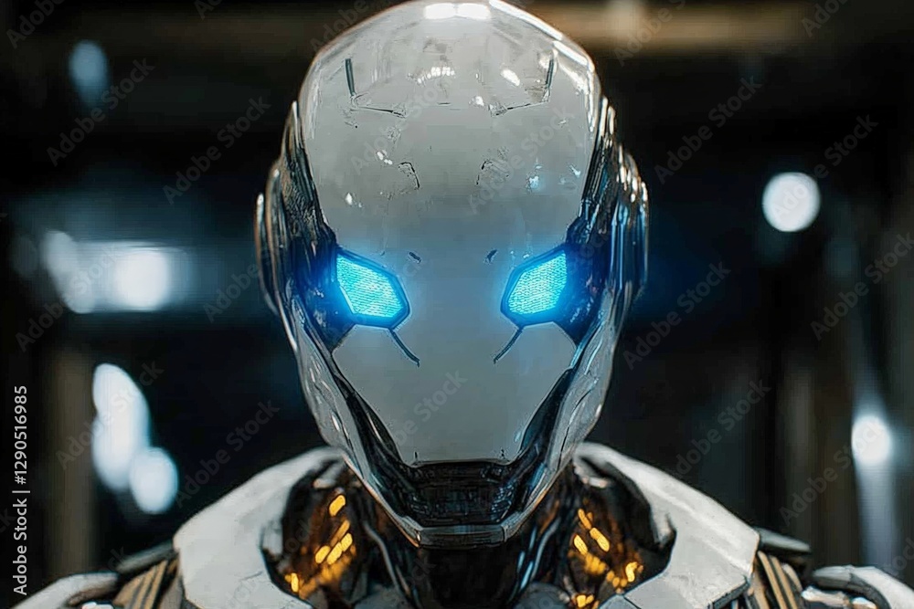 Leinwandbilder futuristic android with glowing blue eyes in a high-tech environment showcases advanced robotics and