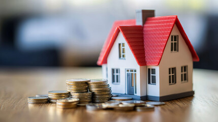 Mortgage monthly payment, concept tiny character people real estate loan, purchase property flat vector illustration, isolated on white.