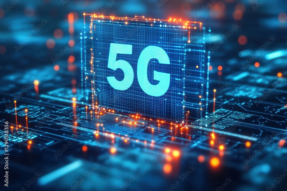 Poster data processing visualization of 5g technology with diagrams and digital elements, scope scanning ov