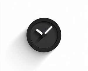 A simple flat gray clock icon with sharp outlines and bold black hands, centered on white