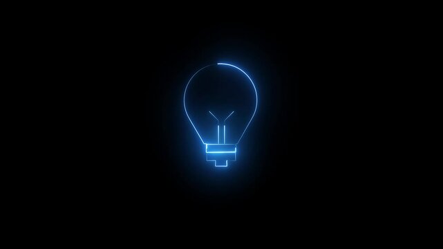 light bulb on black background blue color animation.4k video