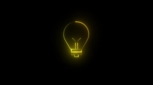 light bulb on black background yellow color animation.4k video.