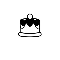 Simplistic Black and White Cake Icon with a Single Cherry on Top on a White Background
