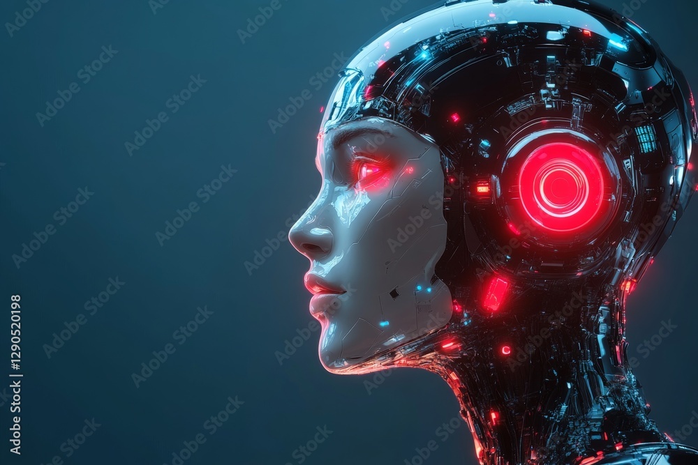 Leinwandbilder futuristic robotic head design showcasing illuminated features in a dark setting