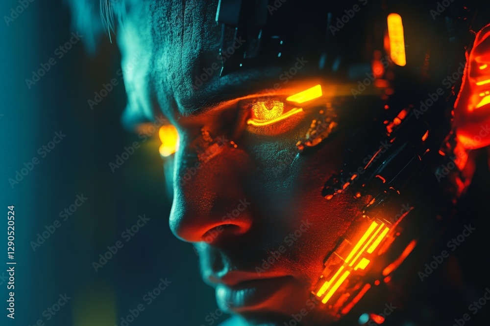 Leinwandbilder cyborg features with glowing elements and intricate mechanical details in a futuristic setting at ni