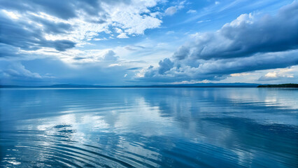 Obraz premium A calm body of water with soothing blue hues and gentle ripples, creating a peaceful and relaxing scene.