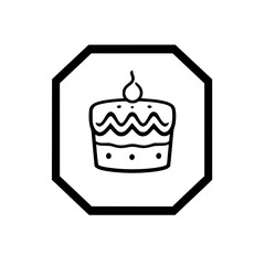 Cake Icon within an Octagon: A Simple Illustrated Cake with a whimsical design.
