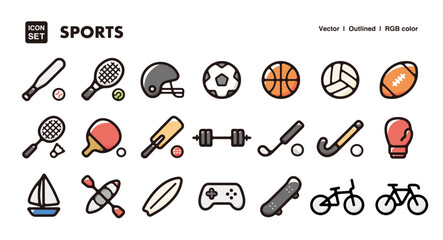 Fototapeta premium Sports illustration icon set.Simple vector outlines, clipart for graphic design.